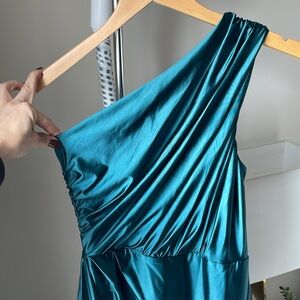 Teal Satin One Shoulder Dress